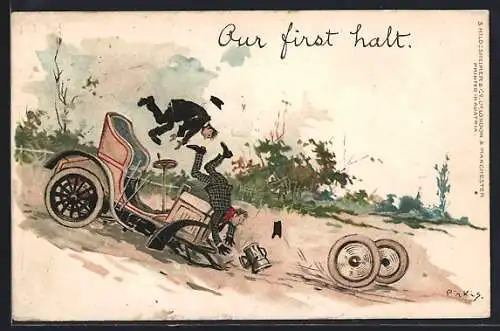 Künstler-AK Auto verliert die Vorderachse