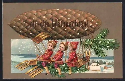 Lithographie Tannenzapfen als Zeppelin