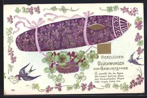 AK Zeppelin mit Blumen