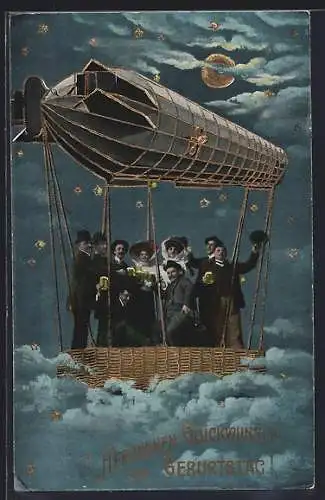 AK Zeppelin mit biertrinkenden Passagieren