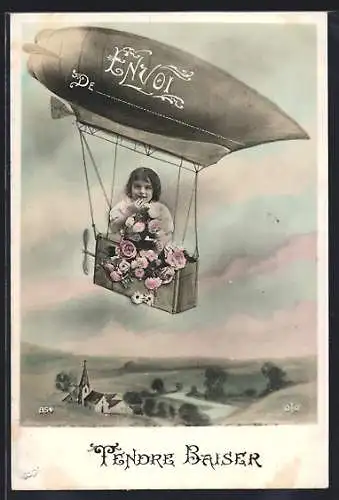AK Kind in einem Zeppelin