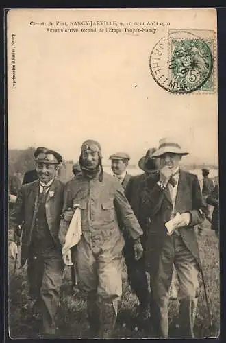 AK Circuit de l`Est, Nancy-Jarville 1910, Aubrun arrive second de l`Etape Troyes-Nancy