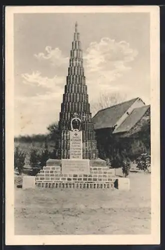 AK Denkmal an gefallene Soldaten mit Gedenktafel und Kreuz
