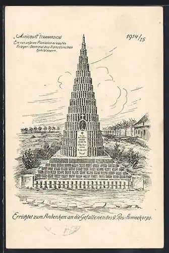 Künstler-AK Kriegerdenkmal zum Andenken an die Gefallenen des 9. Res.-Armeekorps