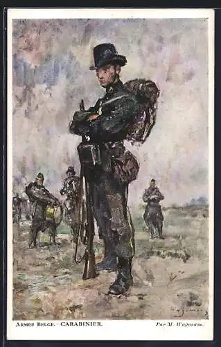 Künstler-AK Armee Belge-Carabinier, Belgischer Soldat in Uniform mit Gewehr