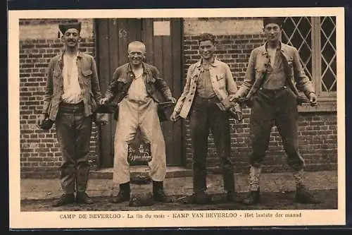 AK Camp de Beverloo, La fin du mois, belgischer Soldatenhumor, Kameraden mit leeren Taschen
