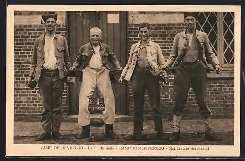 AK Camp de Beverloo, La fin du mois, belgischer Soldatenhumor, Kameraden mit leeren Taschen