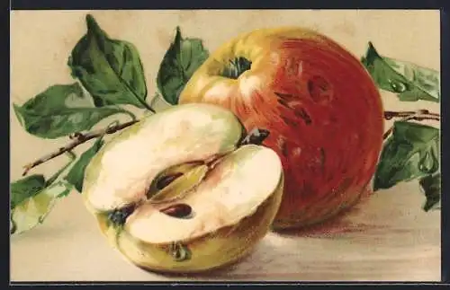 AK Sillleben mit aufgeschnittenem Apfel