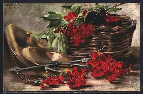 Künstler-AK Stilleben mit Johannisbeeren