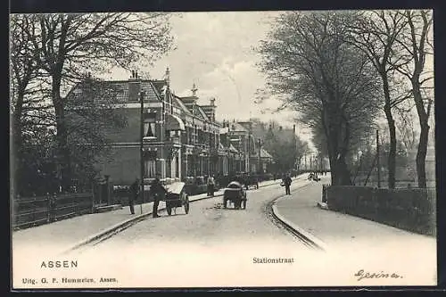 AK Assen, Stationstraat, Blick die Bahnhofstrasse entlang