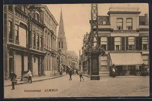 AK Ambt Almelo, Grootestraat met Hotel Central en Kerk