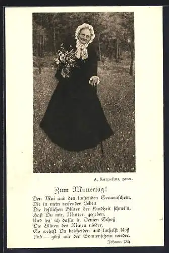 AK Ältere Frau hält einen Blumenstrauss, Muttertag