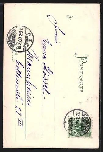 Lithographie Zwerg steckt ein Herz in einen Umschlag