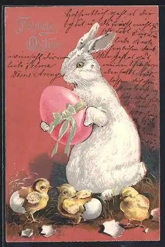 AK Osterhase mit Osterküken, Fröhliche Ostern