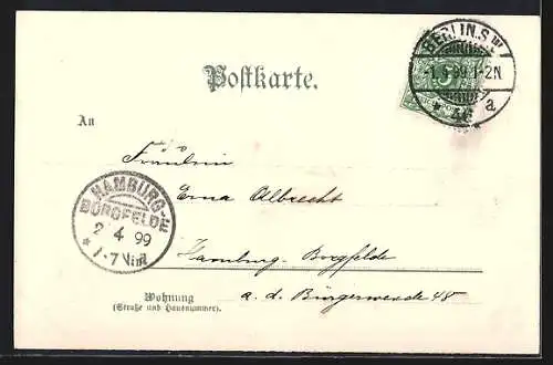 AK Osterhasen tanzen um ein riesen Osterei herum