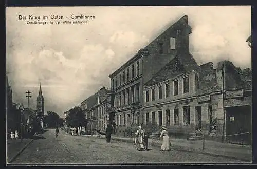 AK Gumbinnen, Der Krieg im Osten, Zerstörungen in der Wilhelmstrasse