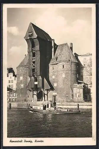 AK Danzig / Gdansk, Blick zum Krantor, Dampfer