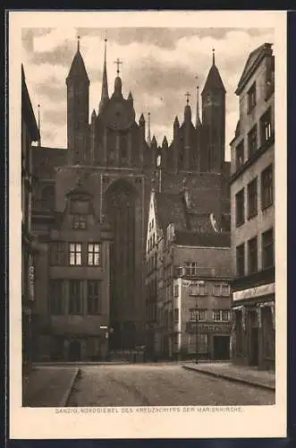 AK Danzig-Gdansk, Nordgiebel des Kreuzschiffs der Marienkirche, Restauration
