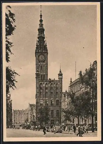 AK Danzig, Langer Markt mit Rathaus