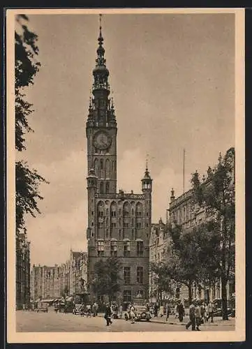 AK Danzig, Langer Markt mit Rathaus