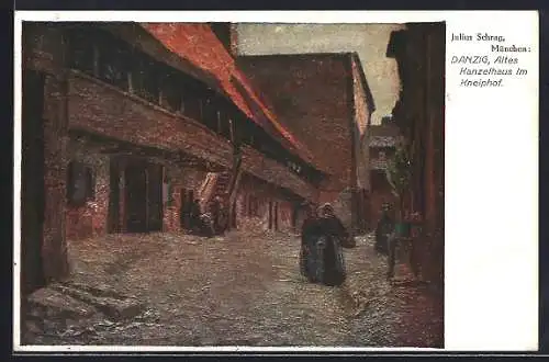 Künstler-AK Danzig-Gdansk, Altes Kanzelhaus im Kneiphof, Leute