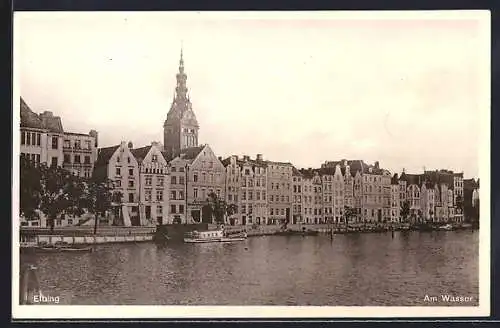AK Elbing, Partie am Wasser mit Kirche