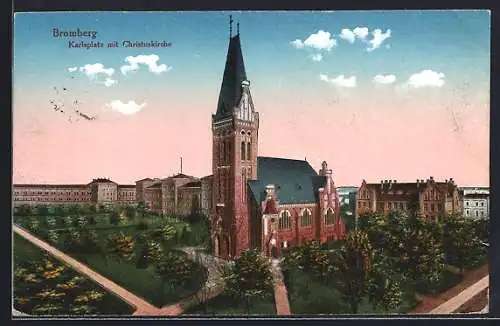 AK Bromberg, Karlsplatz mit Christuskirche