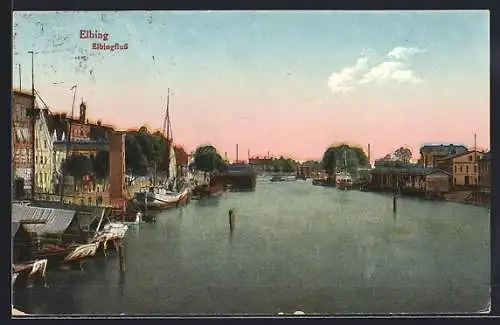 AK Elbing / Elblag, Abendstimmung am Elbingfluss