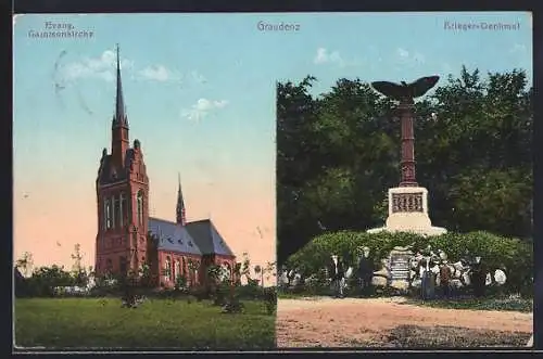 AK Graudenz, Evang. Garnisonkirche und Krieger-Denkmal