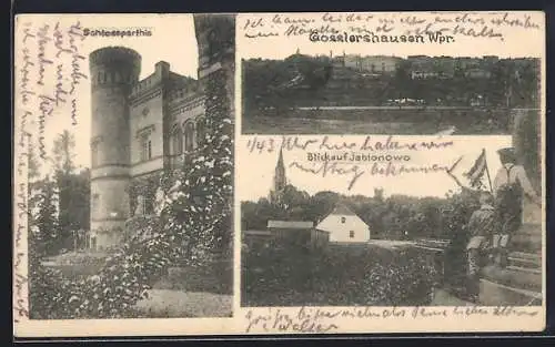 AK Gosslershausen /Wpr., Schlosspartie, Blick auf Jablonowo