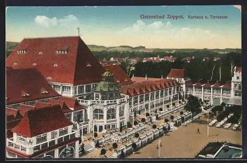 AK Zoppot, Kurhaus und Terrassen aus der Vogelschau