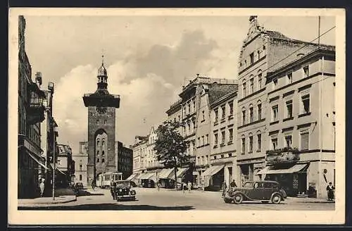 AK Elbing /Ostpr., Alter Markt mit Automobilen und Strassenbahn