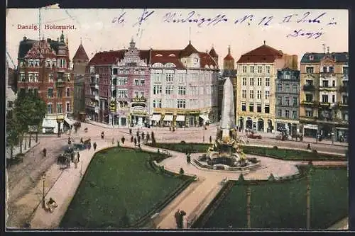 AK Danzig, Holzmarkt aus der Vogelschau