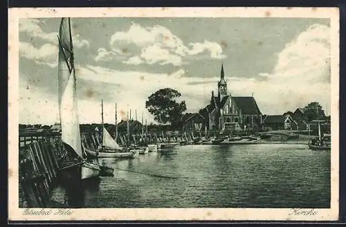 AK Hela, Kirche und Hafen mit Segelbooten