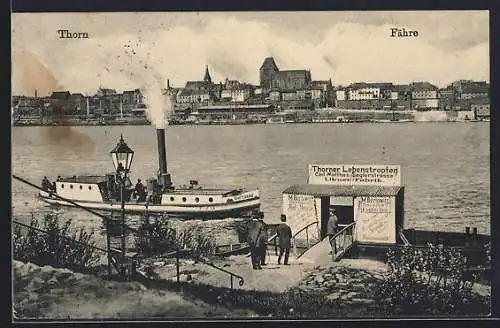 AK Thorn-Torun, Fähre Hoffnung, Werbung für Thorner Lebenstropfen v. Carl Matthes