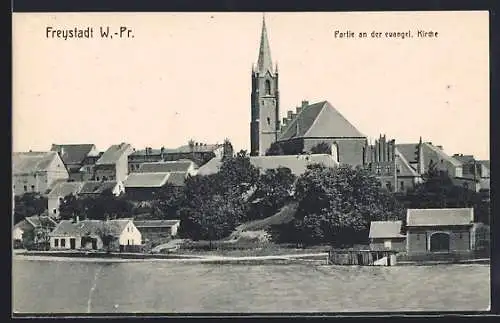 AK Freystadt /W.-Pr., Partie an der evangelischen Kirche