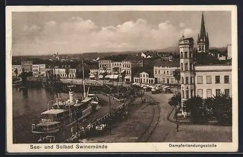 AK Swinemünde, Ortsansicht mit Dampferlandungsstelle