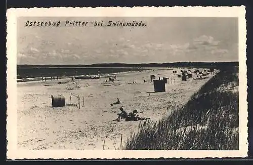 AK Pritter bei Swinemünde, Ostseestrand mit Strandkörben