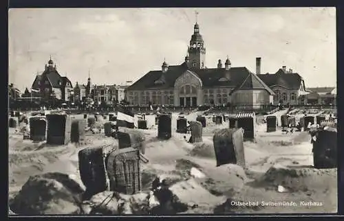 AK Swinemünde, Kurhaus, Strand mit Strandkörben