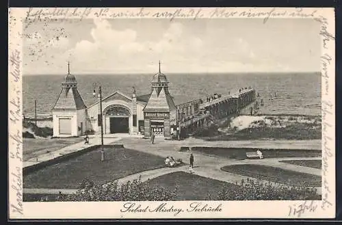 AK Misdroy, Seebrücke mit Werbung für den August Scherl-Verlag