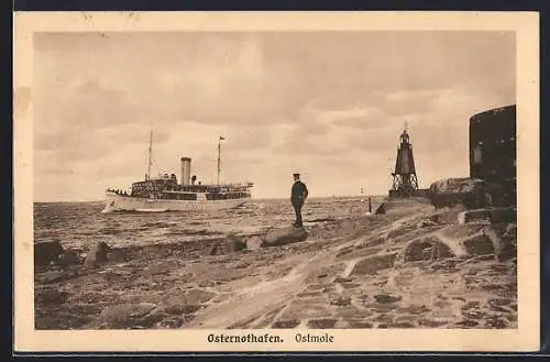 AK Osternothafen, Ostmole mit einlaufendem Bäderdampfer Hertha