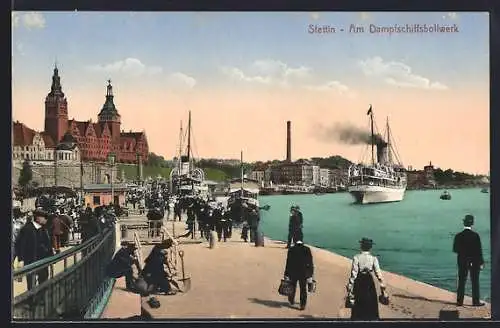 AK Stettin, Am Dampfschiffsbollwerk mit ablegendem Passagierdampfer