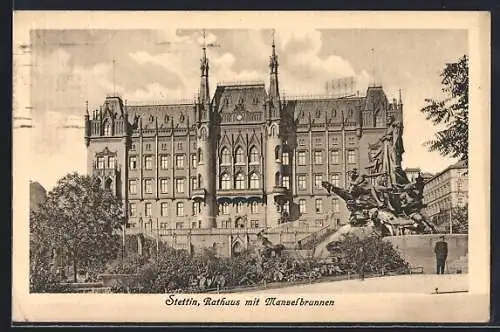 AK Stettin, Rathaus mit Manzelbrunnen