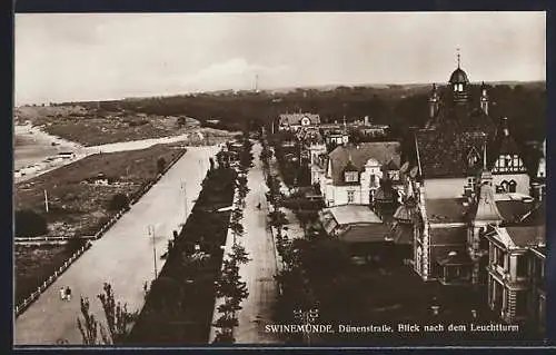 AK Swinemünde, Dünenstrasse, Blick zum Leuchtturm