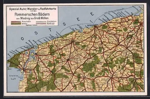 AK Misdroy, Geografische Karte von den Pommerschen Bädern Misdroy bis Gross-Möllen