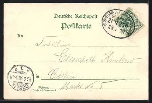 Lithographie Swinemünde, Lotsenstation und Zeitballthurm