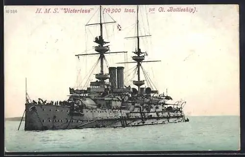 AK Britisches Kriegsschiff HMS Victorious vor Anker liegend