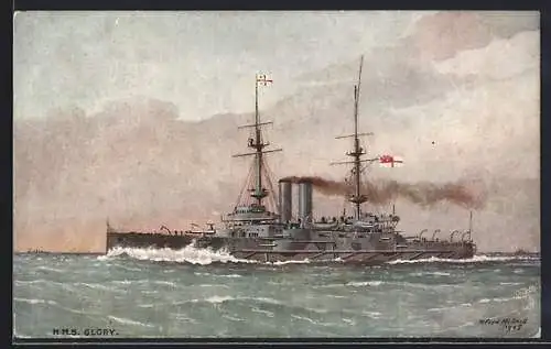 Künstler-AK HMS Glory in voller Fahrt