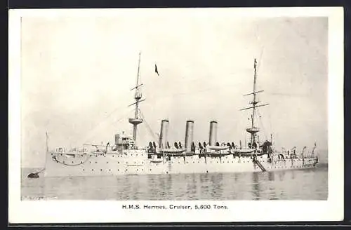 AK Kriegsschiff H. M. S. Hermes vor Anker