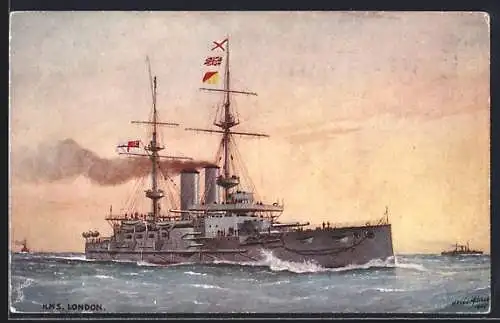 Künstler-AK H.M.S. London, britisches Kriegsschiff